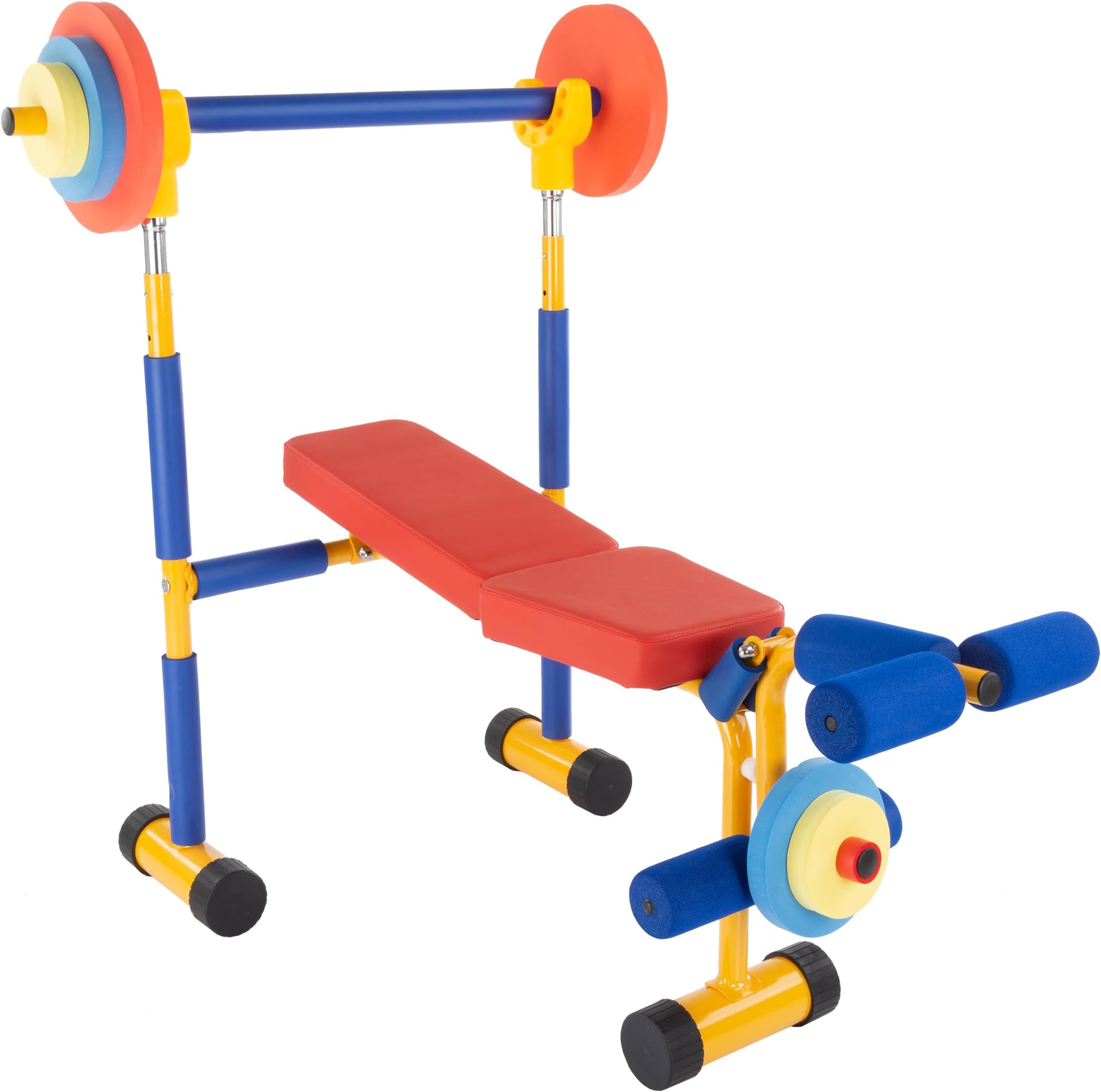 Hey! Play! Kids Weight Bench Set - Toddler Gym for Beginner Exercises and Weightlifting with Leg Press and Barbell - Toys for Ages 3 and Up Medium