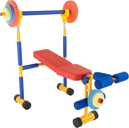 Hey! Play! Kids Weight Bench Set - Toddler Gym for Beginner Exercises and Weightlifting with Leg Press and Barbell - Toys ...