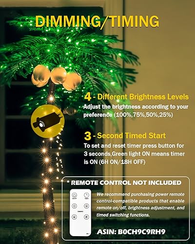 Miniatura 4 de Juego de palmeras iluminadas de 5 pies y 7 pies con cocos brillantes, regulable, certificado UL, impermeable, ideal para decoración de interiores y