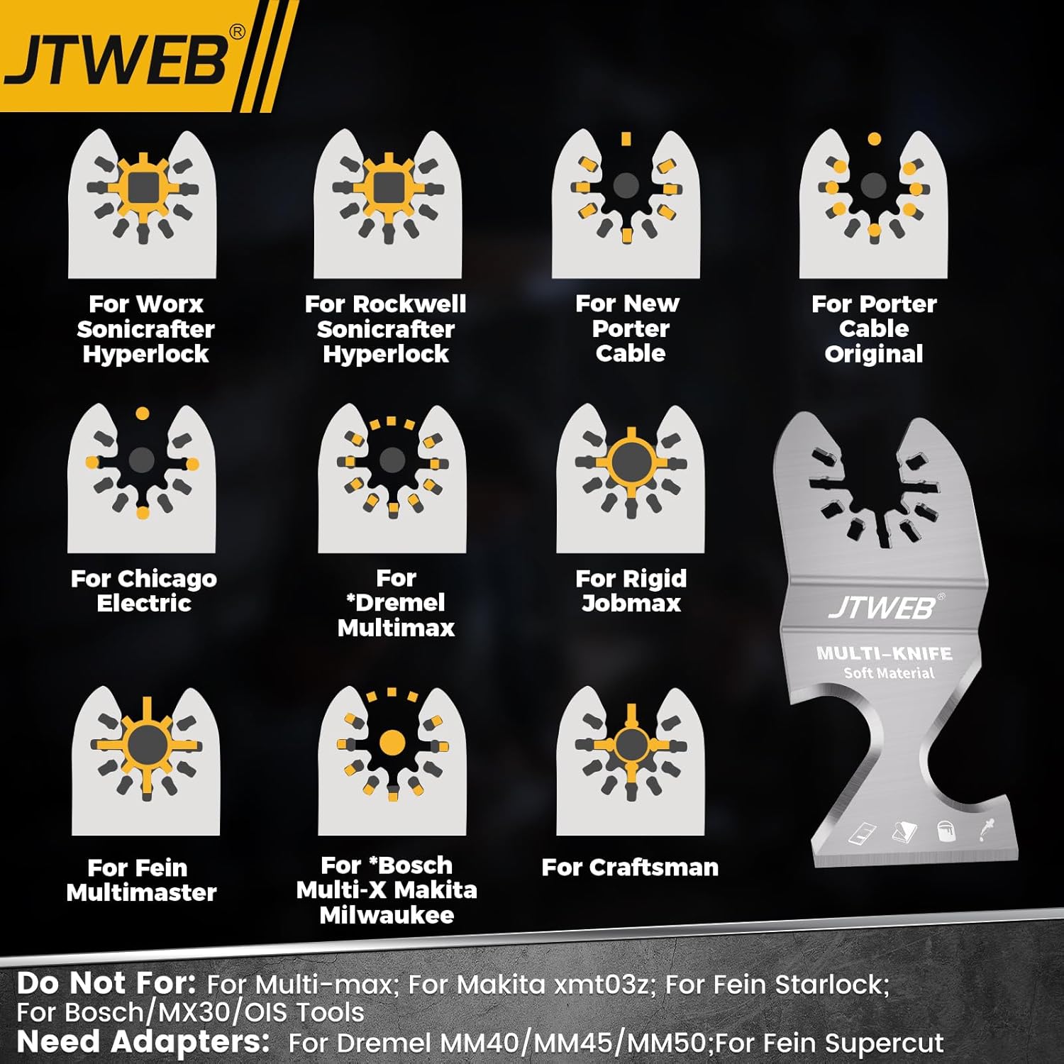 JTWEB Oscillating Multi Tool Hook Knife Blade Scraper, 10PCS Asphalt Shingle Cutter Tool for Cutting Soft Materials, Roofing Shingles, PVC Carpet, Cardboard, Multitool Saw Blades Kit for Bosch