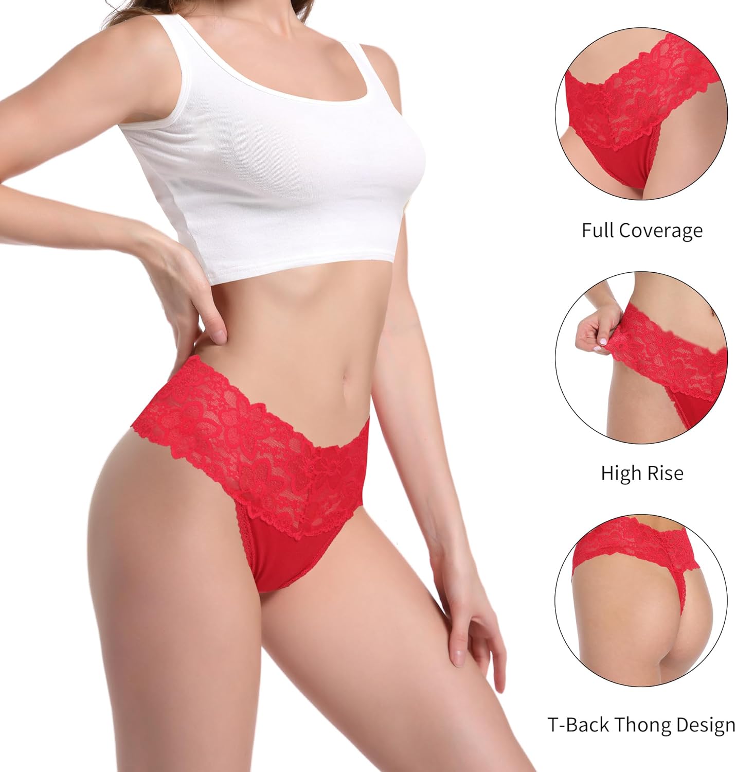 High Waisted Thong Underwear Tummy Control Panties Cotton Lace Thongs Size S-4XL - Image 2