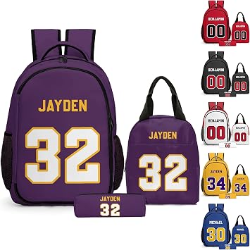 Custom Backpack for Boys, Lightweight Backpack Set with Optional Lunch Bag and Pencil Case, Schoolbag for Elementary Junior High Students 6-8 10-12 14-16, Team Numbers