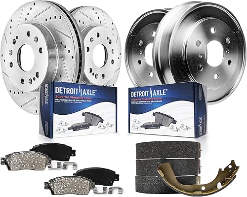 Miniatura 37 de Detroit Axle - Kit de frenos para Ford F-150 Lincoln Mark LT 4WD 2004-2008 Rotores de freno perforados y ranurados Pastillas de freno de cerámica
