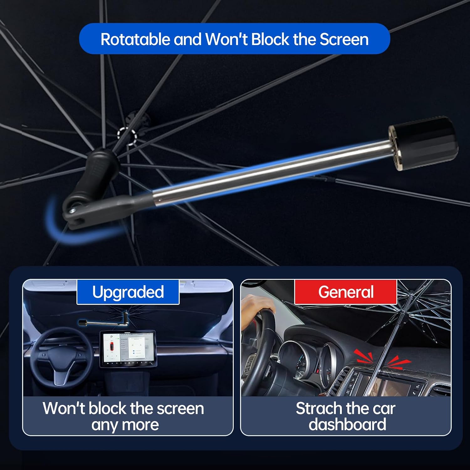 Car Windshield Sun Shade Umbrella, Upgraded Windshield Cover Sunshade 360°Rotation Bendable Shaft, UV Block for Front Window, Foldable sunshades Suitable for Most Cars