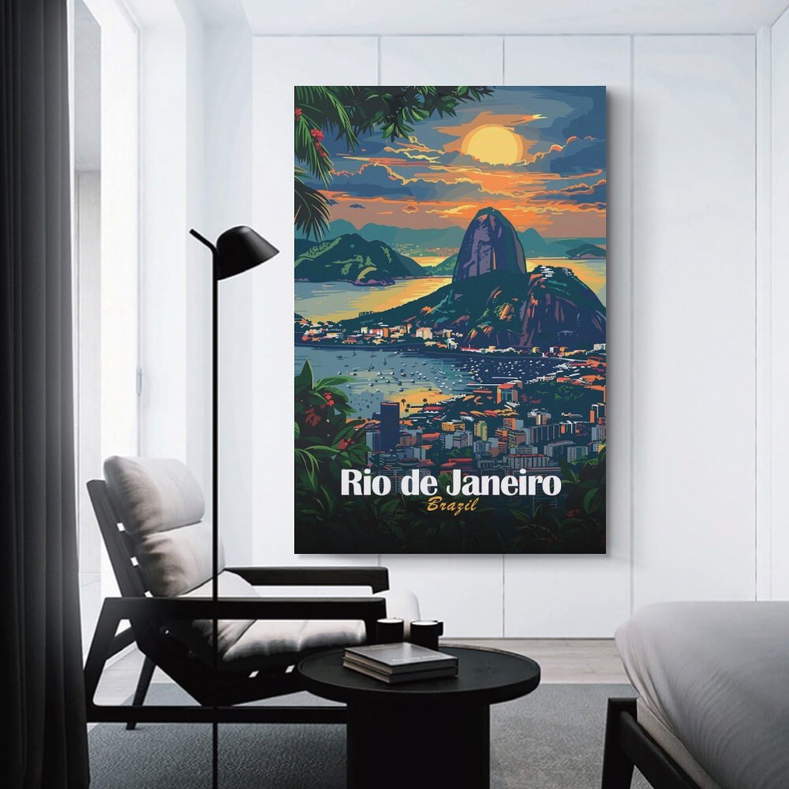 Junmoney Rio De Janeiro Sunset Wall Art Print, 24x36inch(60x90cm), for Wall Displays, Bedrooms Or Room Updates, A Versatile Canvas Print for Layering
