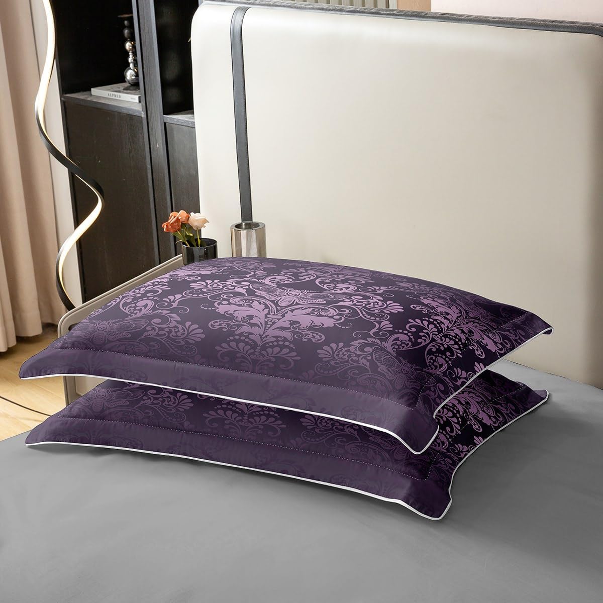 Erosebridal 100% Cotton Purple Black Damask Duvet Cover Full Size Vintage Floral Comforter Cover Antique Victorian Baroque Bedding Set Exotic Victorian Style Bed Set with Zipper Closure