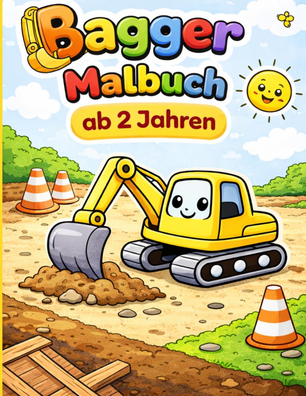 Bagger Malbuch ab 2 Jahren: Einfaches Ausmalbuch für Kleinkinder: Spaß auf der Baustelle! Große Bilder ohne kleine Details – ideal für kleine Hände und erste Malversuch