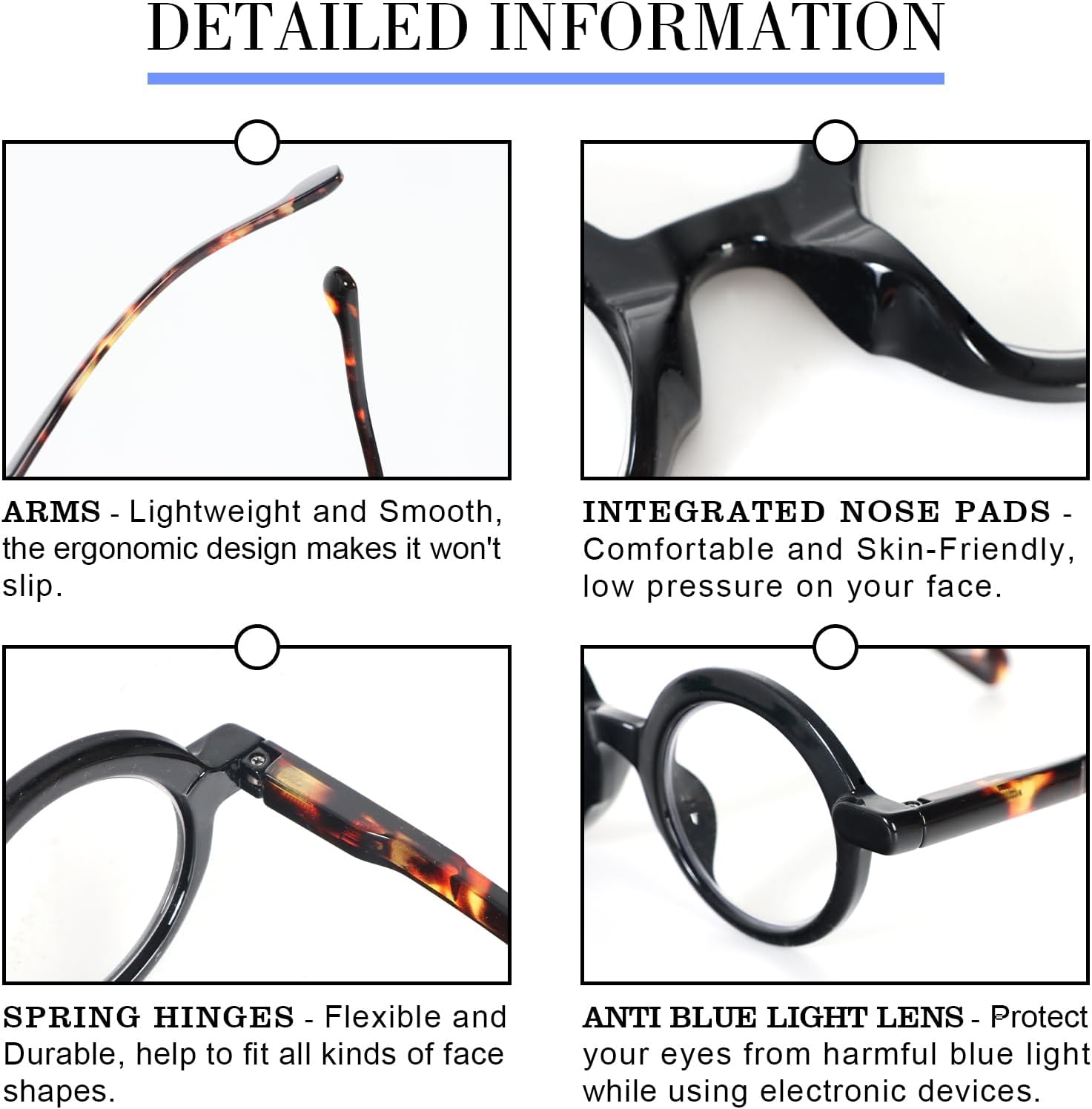 MMOWW 3 Pack Retro Round Reading Glasses for Women Men Blue Light Blocking Readers with Spring Hinges - Image 5