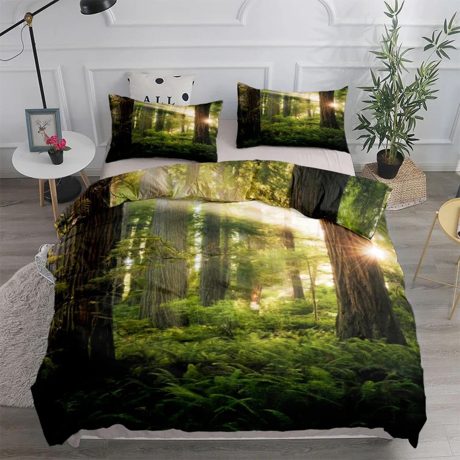 Parure de lit Morning Forest 135x200 cm avec 2 taies d'oreiller pour chambre simple