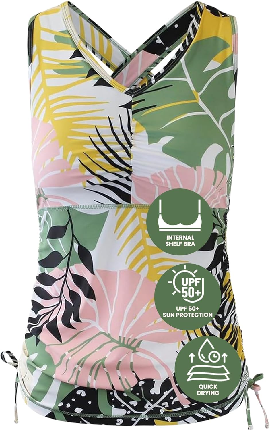 UV SKINZ Women's Swim Tankini – Modest Tankini Top with Built-in Bra, UPF 50+ Sun Protection & Flattering Ruched Sides