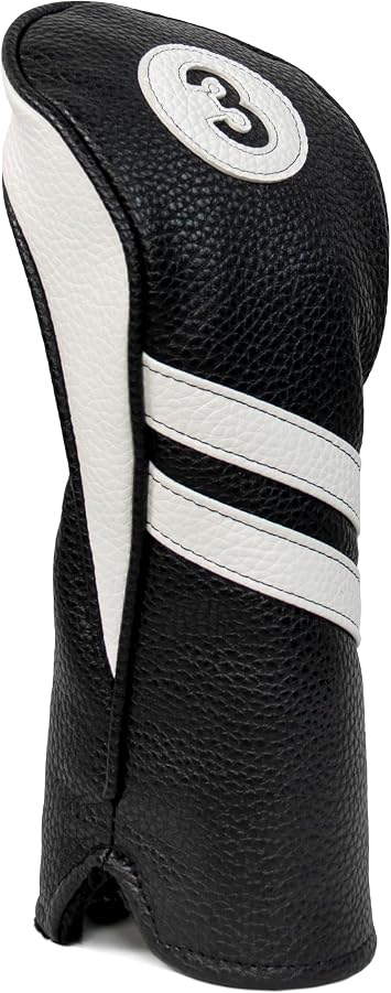 ProActive Sports | Vintage Golf Club Headcover | Driver Fairway Wood Hybrid | Premium Headcover Fits Most Clubs | Classic Leather Look | 3 Wood Headcovers | Black/White