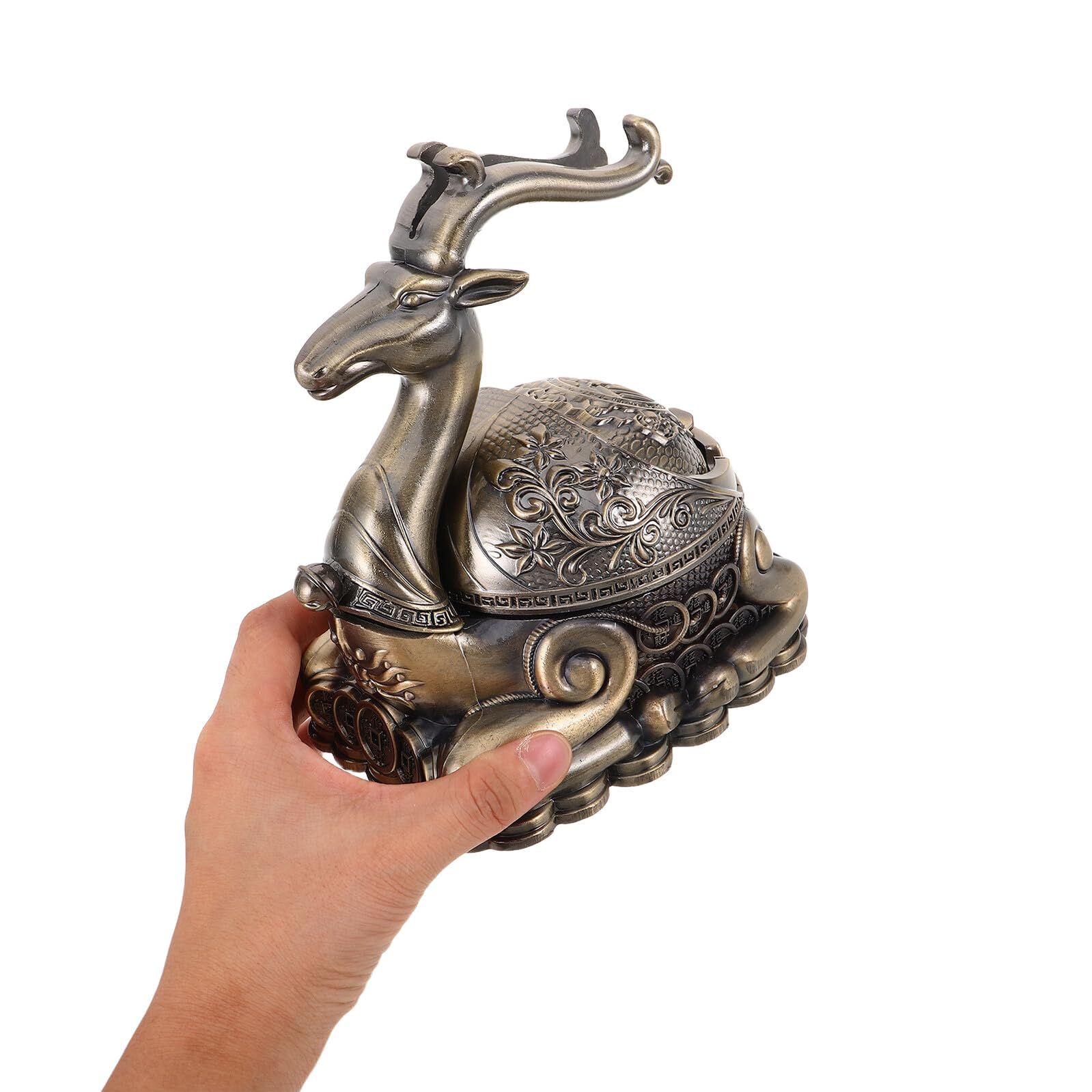 OUNONA Posacenere in Metallo Con Coperchio Per Sigarette Vassoio Per Fumatori Inciso Antivento Posacenere Da Esterno Per Balcone e Patio Decorativo e Funzionale