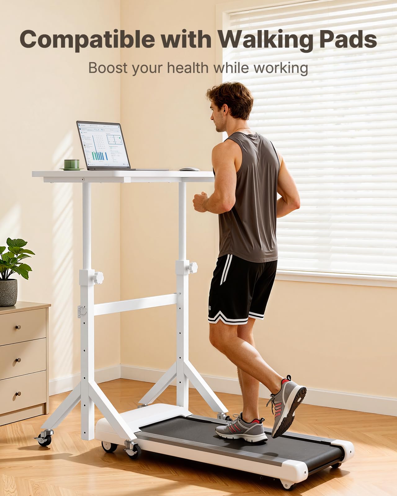 Marsail Mobile Stand Up Desk with Wheels Adjustable Height Desk from 28 3 to 46 5 Rolling Standing — view 7