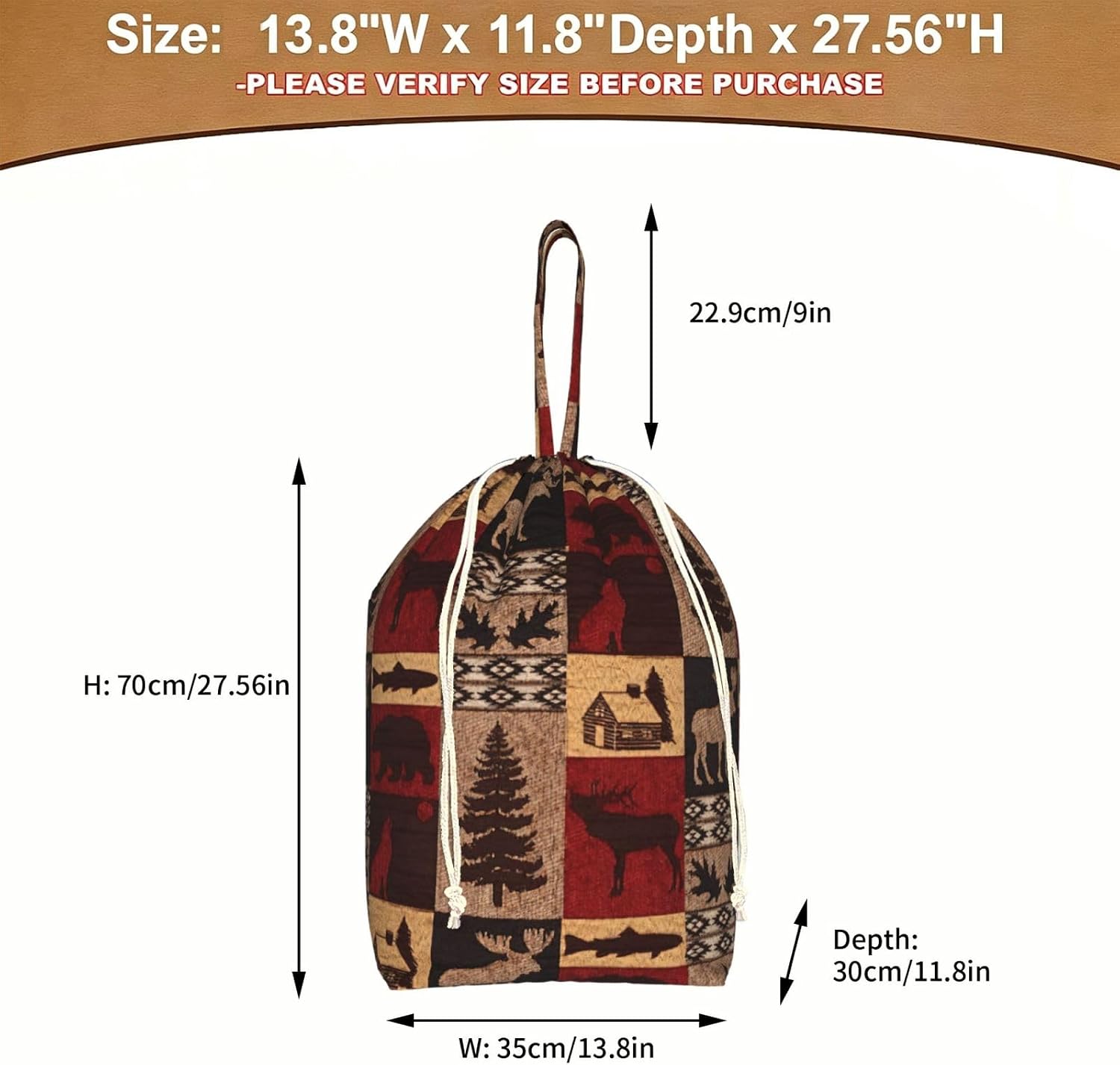 Oxford Lodge Bear Deer Fish Print Large-capacity drawstring laundry bag with Handles for Dorm,Hotel