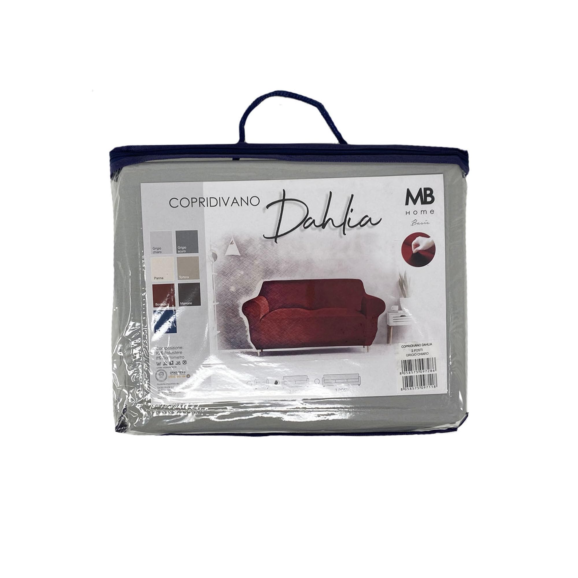 Italian Bed Linen Copridivano Elastico Dahlia – Proteggi Divano Elasticizzato 190–260 cm, 3 posti, Fodera Estensibile - Grigio Chiaro