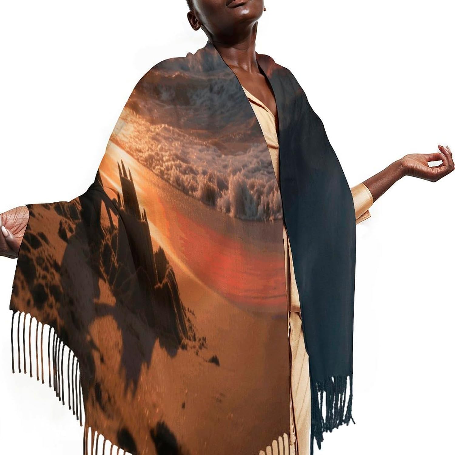 Sea Sunset Scarfs for Man Women Winter Scarf Fashion Long Shawl Wraps Classic Tassel Scarfs Soft Blanket Scarves