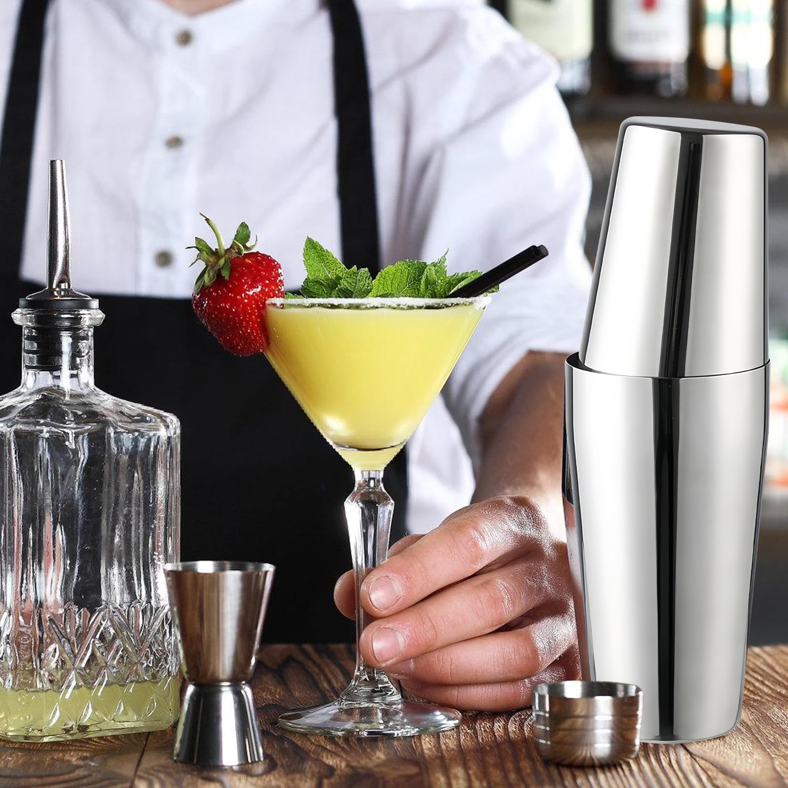 Set di 3 shaker Boston in acciaio inox, WANDGU da 450 ml + 600 ml, shaker da cocktail in acciaio inox 304, strumenti professionali per bar per tutti gli amanti del cocktail e della casa