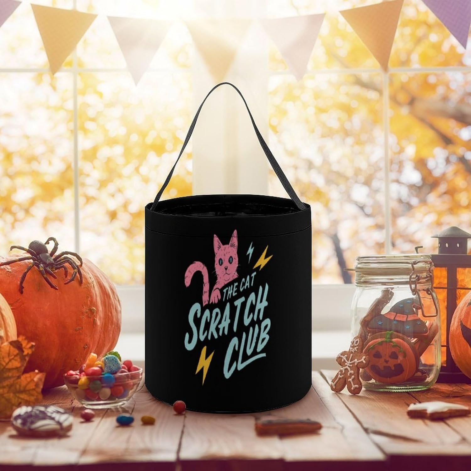 Cat Scratch Club Halloween Basket Candy Tote Bag Easter Bucket image 3