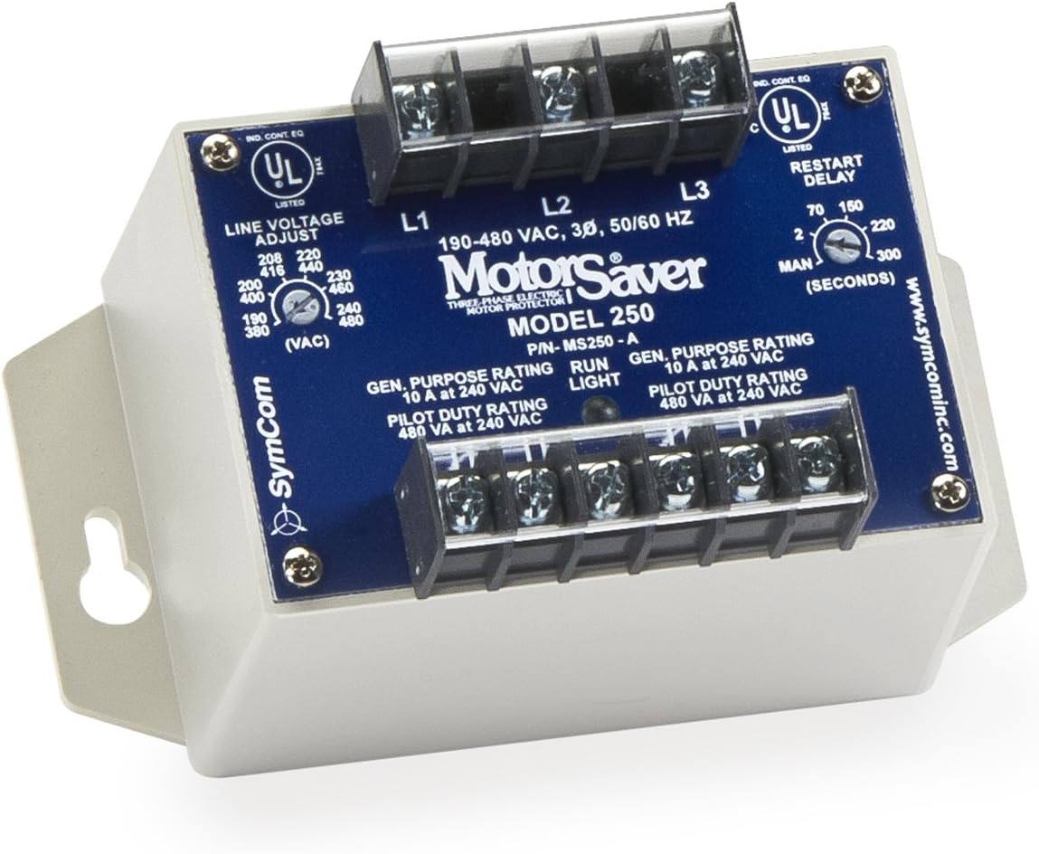 Symcom MotorSaver 3-Phase Voltage Monitor, Model 250A, 190-480V, DPDT Contacts