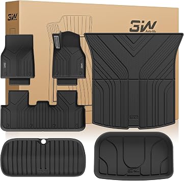 3W Floor Mats & Boot Liner Fit for 2025 2026 Tesla Model Y Juniper 6PCS, Odorless Thoex  All Weather Premium Car Mat, Waterproof Anti-Slip Easy to Clean Heavy Duty Liner Tesla Accessories