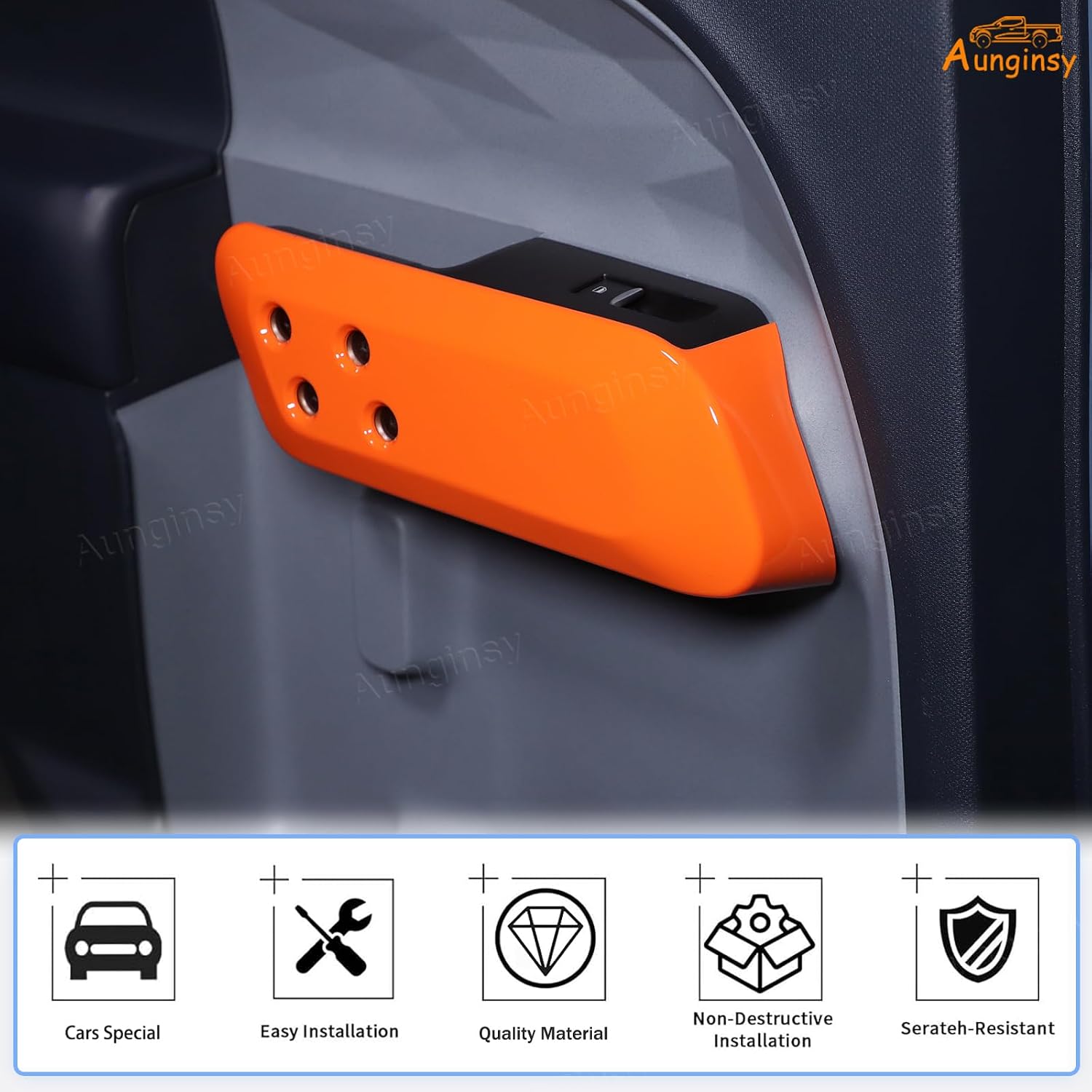 Aunginsy Inner Door Handle Panel Trim Cover Compatible with Ford Maverick 2022 2023 2024 2025 Car Front Rear Door Armrest Handle Panel Look Interior Protective Cover Decorative Sticker ABS Accessories