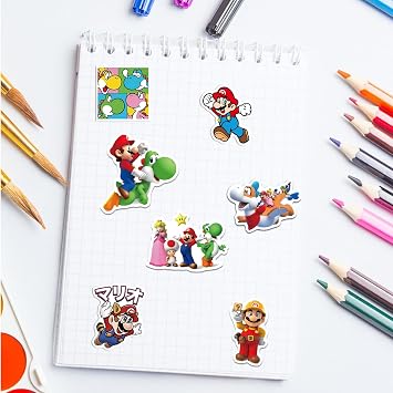 Super Bro 100PCS Cartoon Stickers, Kawaii Decals for Kids, PVC Waterproof Vinyl Cute Anime Stickers for Water Bottles Laptop Guitar Skateboard Scrapbook