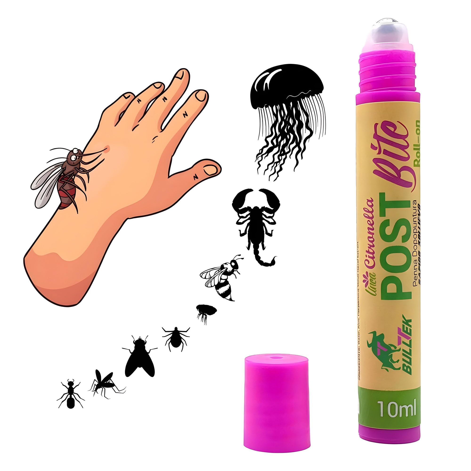 Penna Roll-On Dopopuntura Naturale - Sollievo Immediato da Prurito e Rossore per Punture di Zanzare, Vespe, Api, Zecche, Pulci, Meduse - Aloe, Menta e Citronella (10 ML)