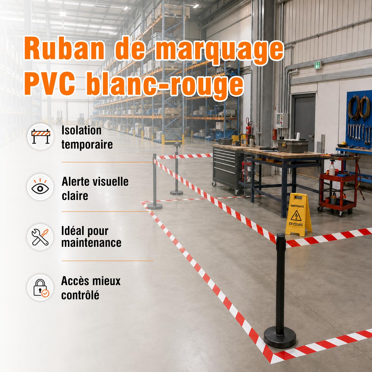 Ruban Signalisation Rouge Blanc PVC 50 mm x 33 m, Lot de 18 | Ruban rouge blanc pour signalisation d'interdiction et zones fermées. Parfait pour travaux et accès restreints