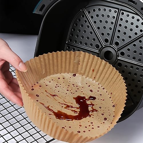 Miniatura 4 de Forro de papel desechable para freidora de aire, 6.5 pulgadas, antiadherentes, papel para hornear, hojas de papel pergamino redondas (100)