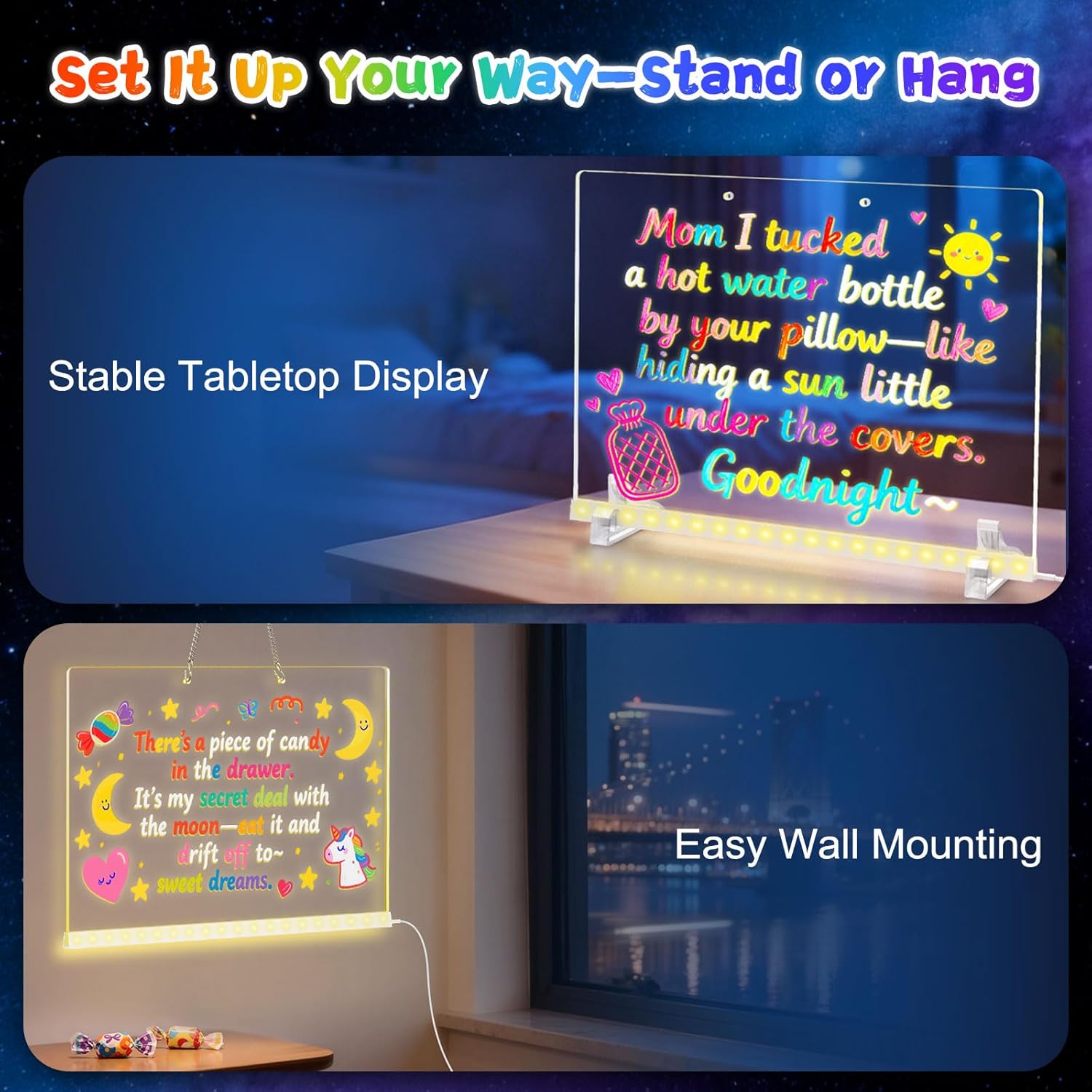 Teen Girl Gifts - Led Drawing Board Gifts for Teenage Girls Christmas Birthday Gift - Light up Message Board with Stand Markers