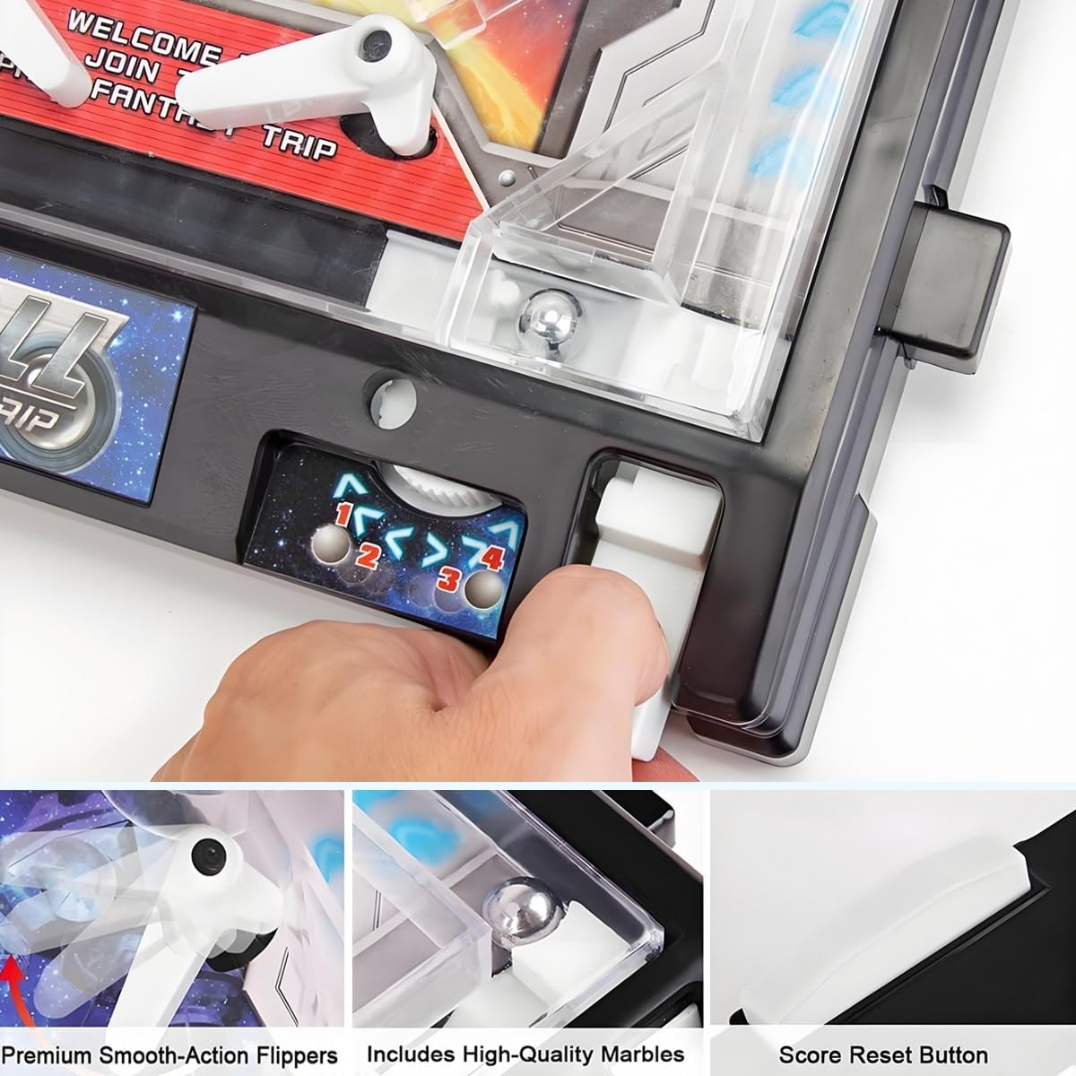 Table Top Pinball Machine, Interactive Arcade Game for Family Fun - with Lights Sounds, Electronic Desktop Ball Shooting Toy, Ideal Gift for Kids Adults Birthday Christmas