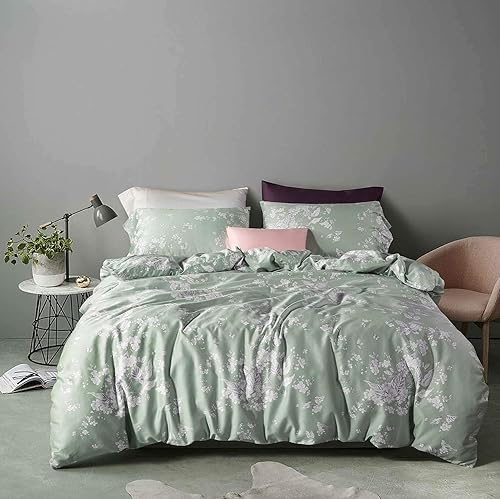 Windflower Bedding Bloomfield - Juego de funda de edredón floral de 3 piezas, algodón botánico, naturaleza, vides, ramas, pájaros, mariposas, flores