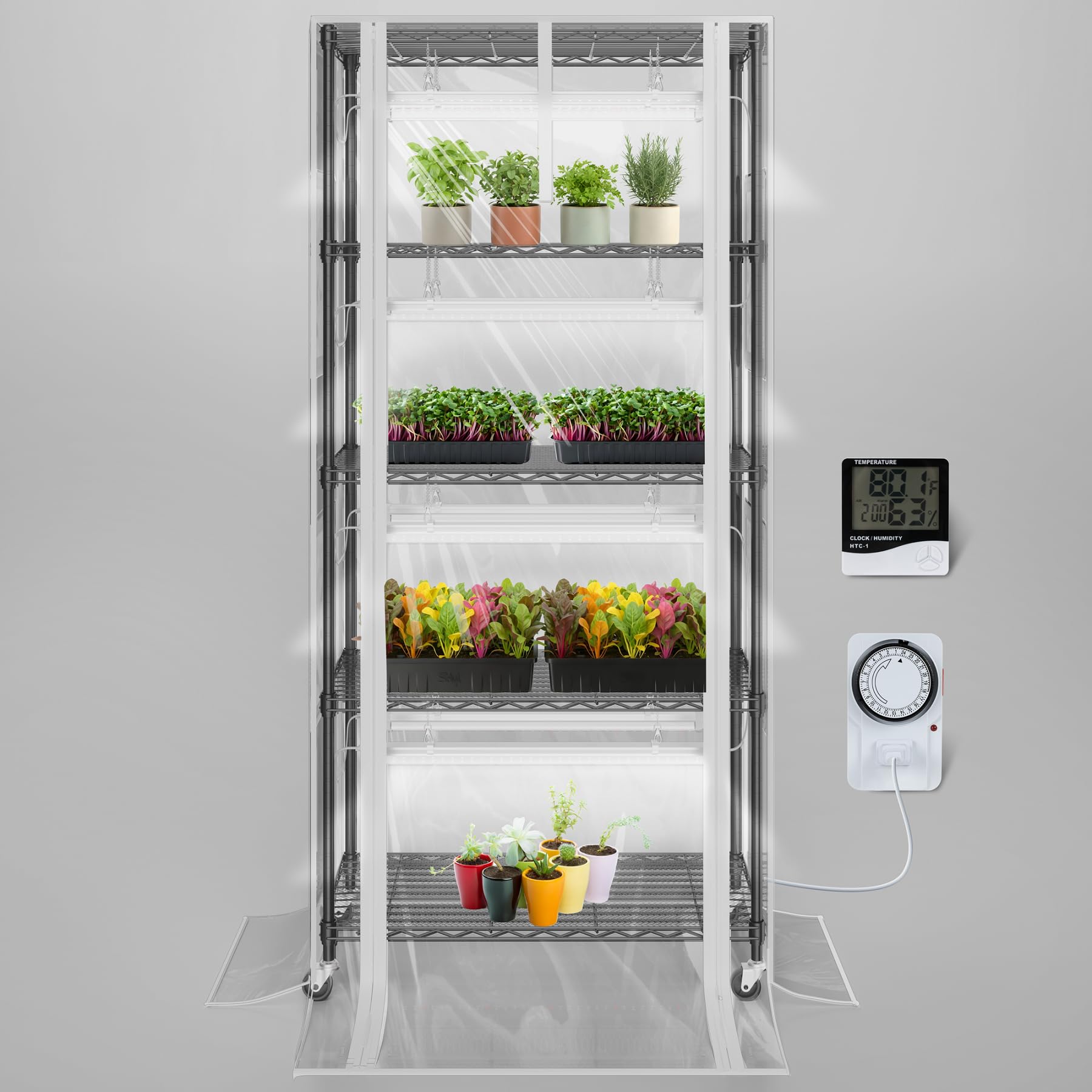 SOLIGT Indoor Greenhouse with Grow Lights - 5 Tier Plant Shelf 8 x 2FT 6000K Full Spectrum Lights