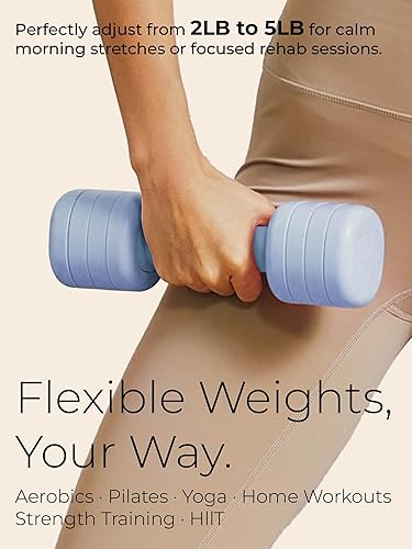 Miniatura 5 de Paquete de mancuernas ajustables azules (5 libras) y barras de peso de mano moradas para mujer (2.2 libras)