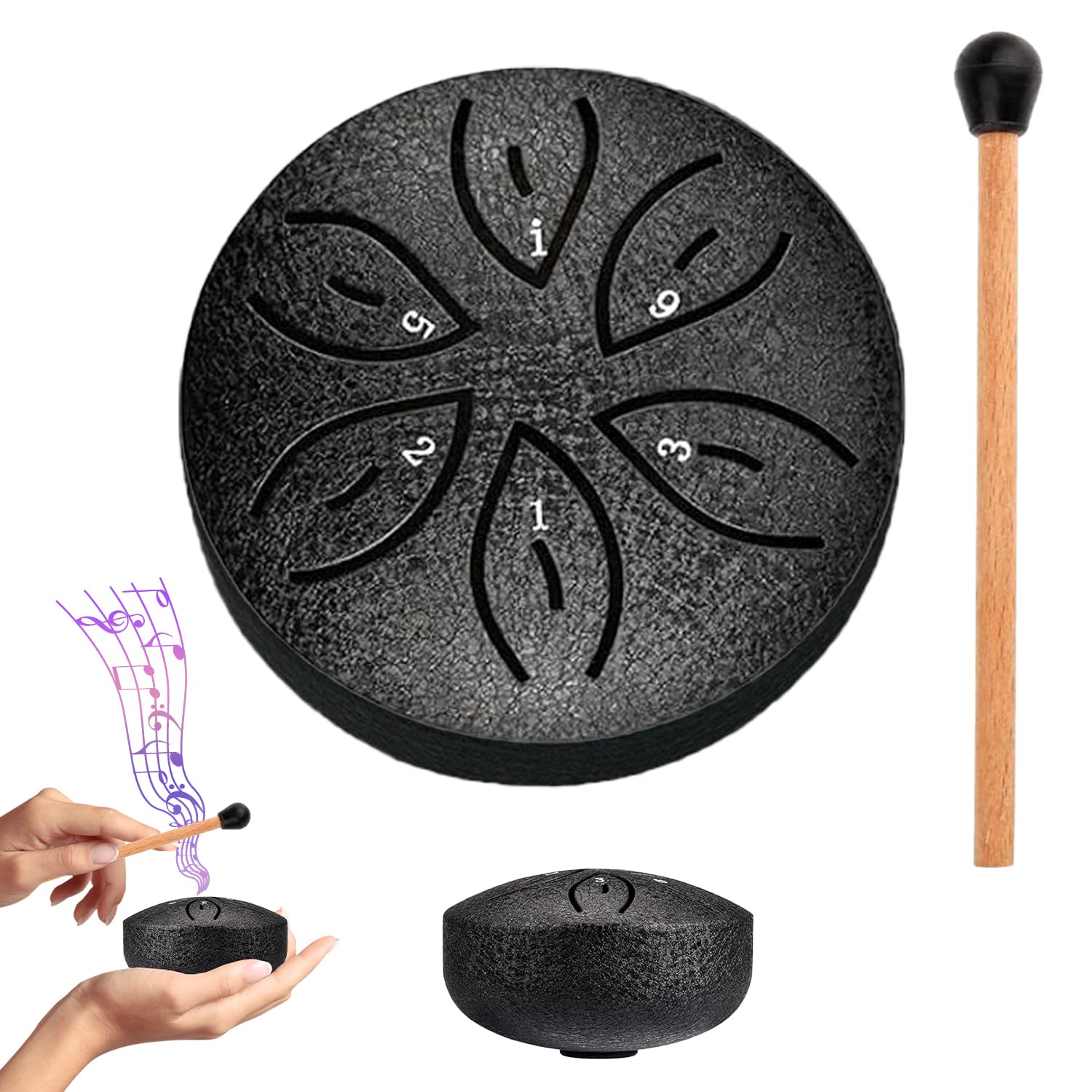 Tamburo a Lingua, 6 Note tamburo della lingua, Tamburo in Acciaio, Tamburo del Handpan, Handpan Tamburo Strumento a Percussione, Handpan Strumento Musicale, per Meditazione, Yoga(nero)