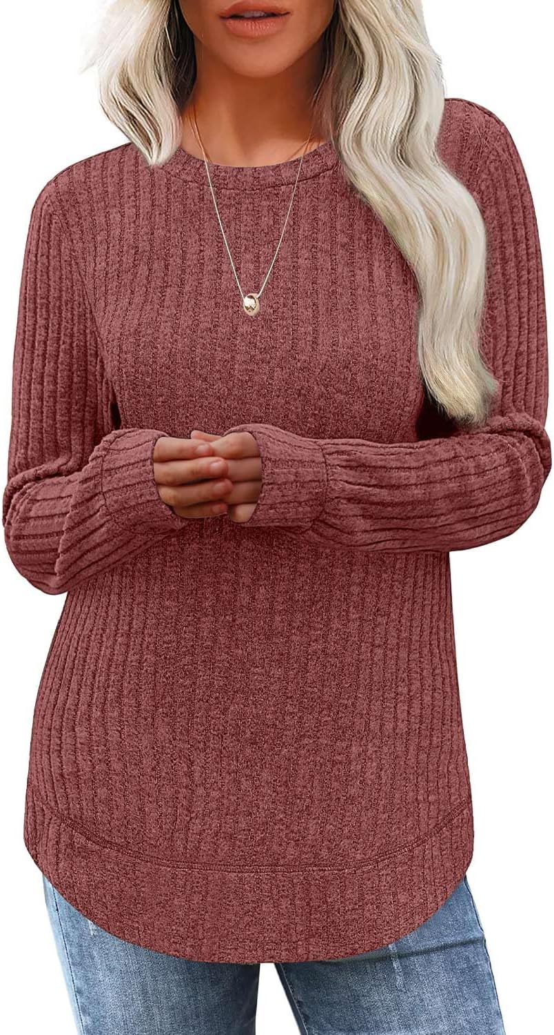 JUSTFASHIONNOW Womens Long Sleeve Shirts Trendy Sweaters Lightweight 2025 Casual Crewneck Fall Tunic Tops Loose Fit Dressy - Image 2