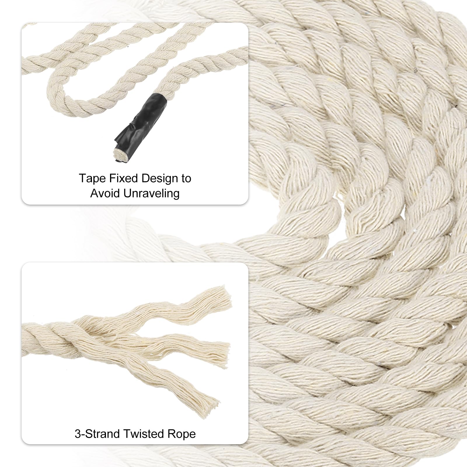 PATIKIL 1/2 Inch x 50ft Natural Twisted Cotton Rope 3 Strand Strong Thick Cotton Rope Tug of War Rope for Railings Crafts Home Decor White - Image 3