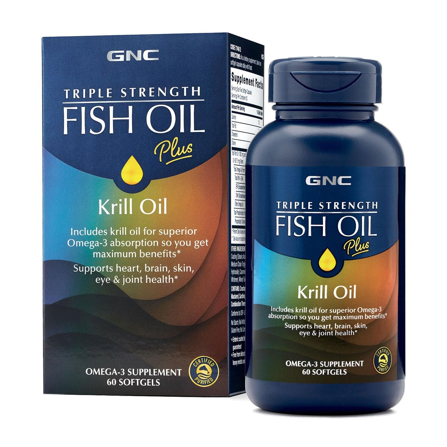Triple Strength Fish Oil Plus Krill Oil | Includes Krill Oil for Superior Omega-3 Absorption, Supports Heart, Brain, Skin, Eye, and Joint Health | 60 Softgels