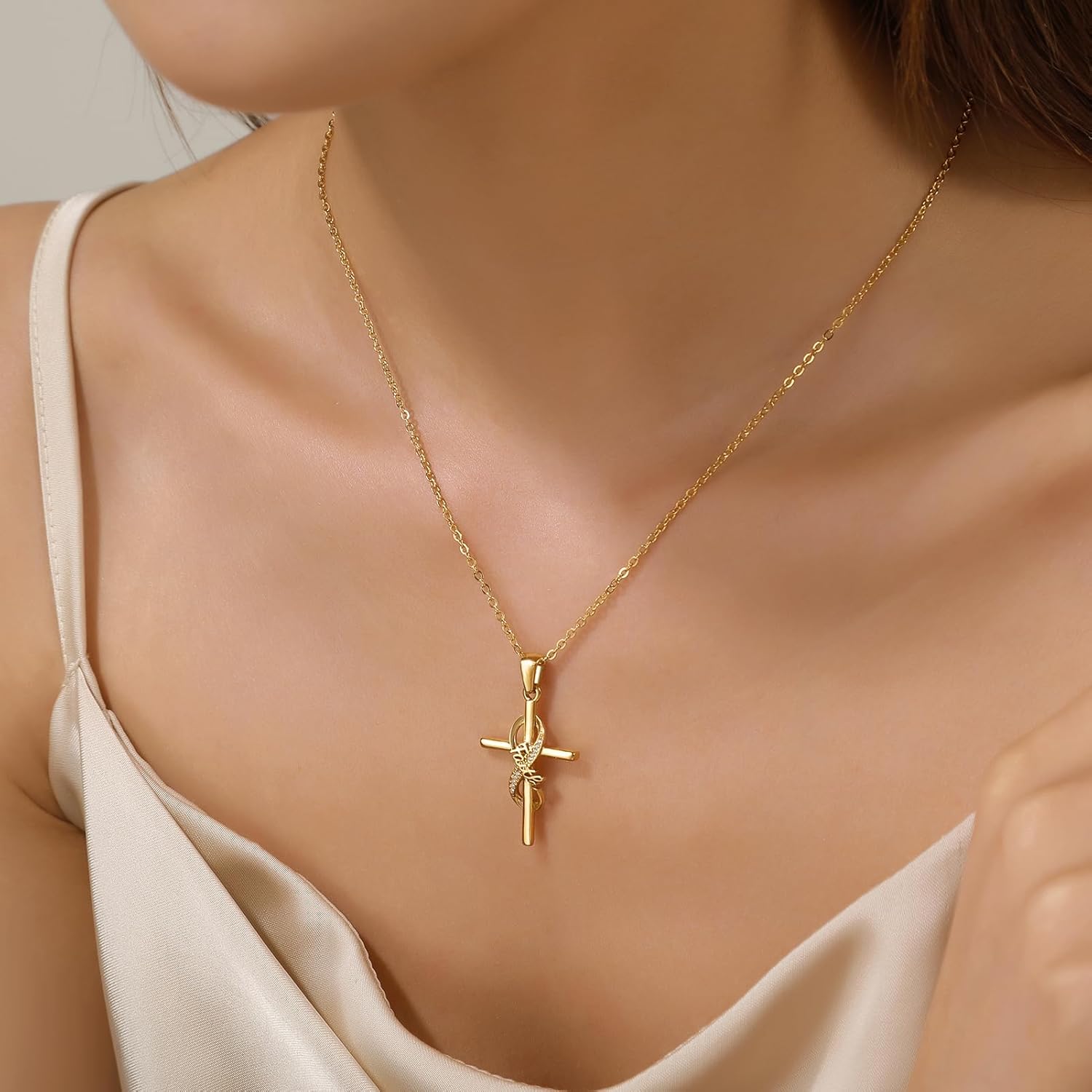 DS Faith Cross Necklace for Women - 18K Gold Plated stainless steel Christian Bible Verse Crucifix Pendant Necklaces| Religious Jewelry Gift for Mom, Sister& Friend (Mother's Day, Birthday) - Image 5