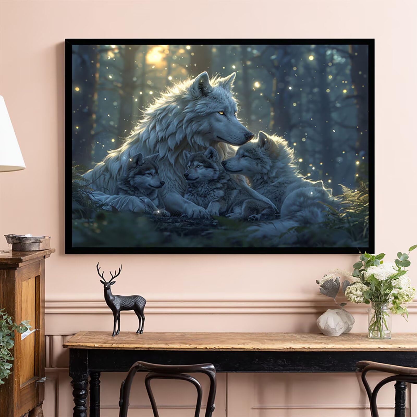 LZYH-0356 Wilk do malowania po numerach, dla dorosłych, zestawy rzemieślnicze dla dzieci z drzewem, płótno do malowania, 81 x 61 cm, akrylowy pędzel do malowania na ścianę, dekoracja pokoju, prezenty