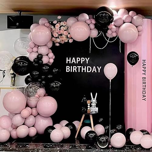 Kit de guirnalda de globos negros y rosados, globos rosa pastel y negro, decoraciones de fiesta de 18 pulgadas, 10 pulgadas, 5 pulgadas, globos para