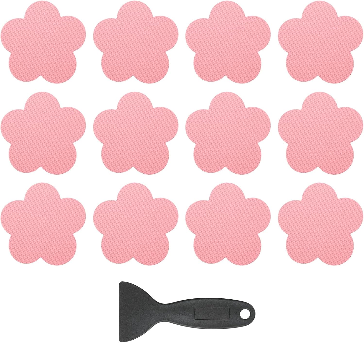 PATIKIL 12 Pcs Non Slip Bathtub Stickers, Anti Slip Shower Stickers with Scraper Bathroom Shower Floor Decals Flower Shape Cute Treads Tubs, Pink