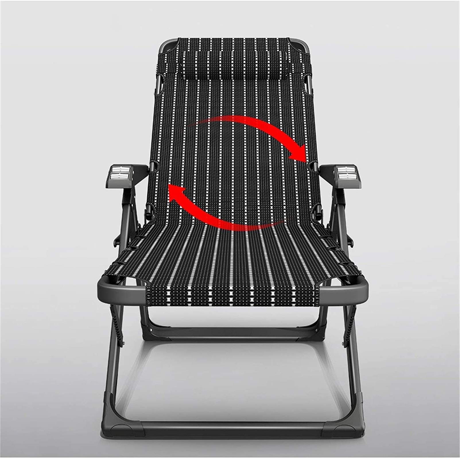 Sedia a sdraio pieghevole leggero per esterno, interno, spiaggia, patio, prato, sedia da campeggio regolabile con cuscino (colore: nero, dimensione: 178x64cm) (colore: nero, dimensione: 178x64cm)