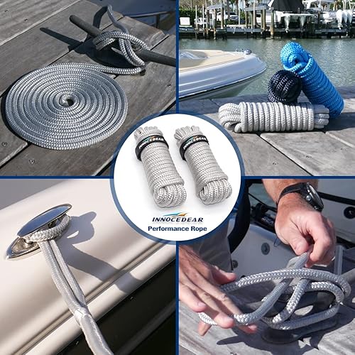 Miniatura 5 de Paquete de 2 líneas de muelle grises de alta calidad, 152535 pies con ojal. Línea de muelle de nailon trenzado doblelíneas de amarre. Cuerdas para