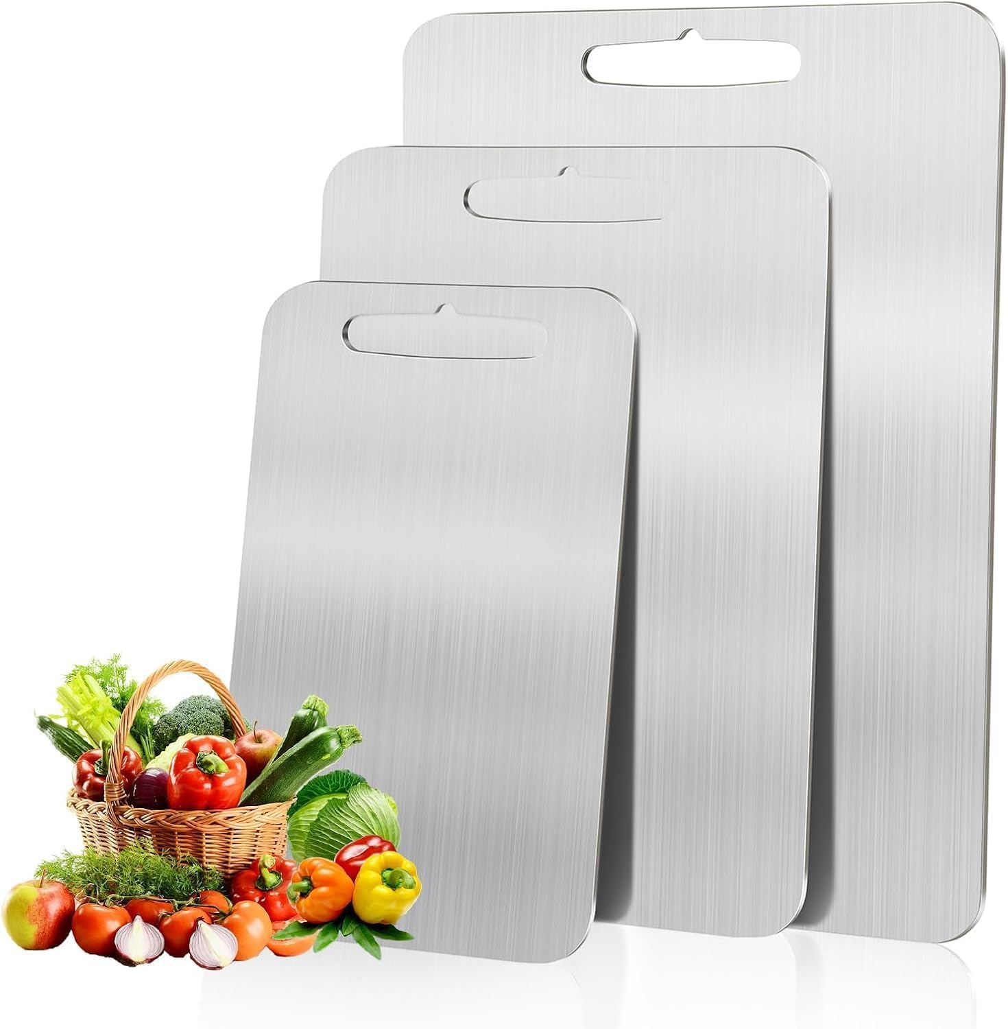 Titanium Cutting Board 2pcs, Double-Sided Food Grade 304 Stainless Steel Cutting Board,9.05 * 13.38In,11.8 * 18In Titanium Cutting Boards for Kitchen, For Various Cooking Task (2pcs)