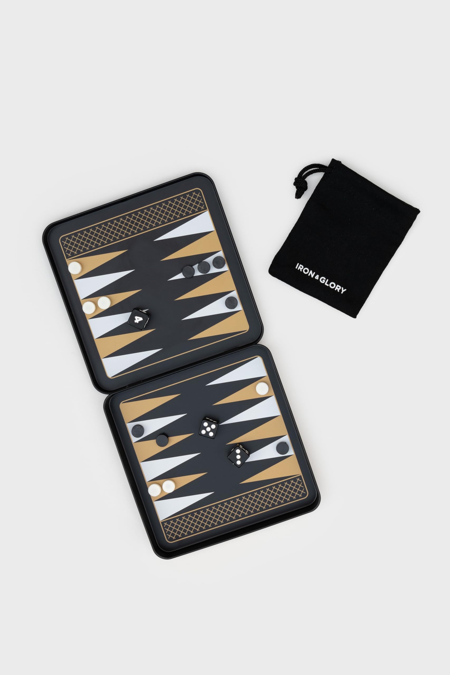 Iron & Glory Ensemble de Backgammon de Voyage magnétique en étain Durable avec pièces magnétiques sécurisées, Jeu de société Compact et Portable pour Jeu de stratégie Familial avec Pochette de