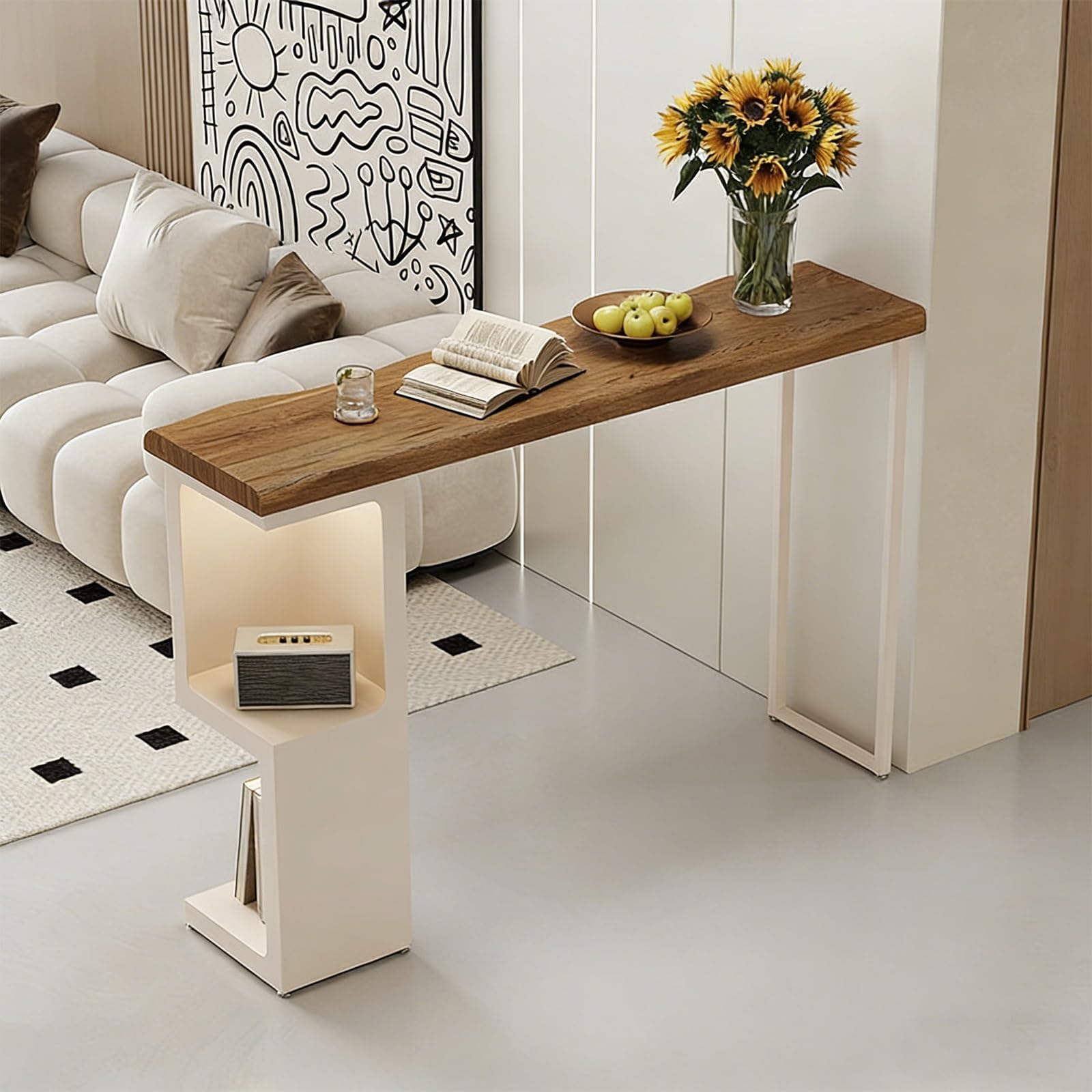 Solid Wood Bar Table, Wood Counter Height Pub Bar Counter with Storage Function, High Top Entryway Table, for Small Kitchens, Dining and Pub Spaces(140x40x105cm/55x16x41in)