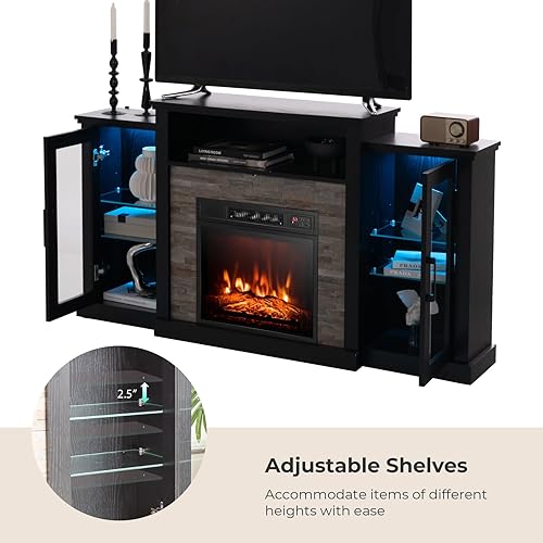 Miniatura 6 de GOFLAME Soporte de TV con chimenea con luces LED para TV de hasta 65 pulgadas, centro de entretenimiento con chimenea eléctrica de 18 pulgadas,