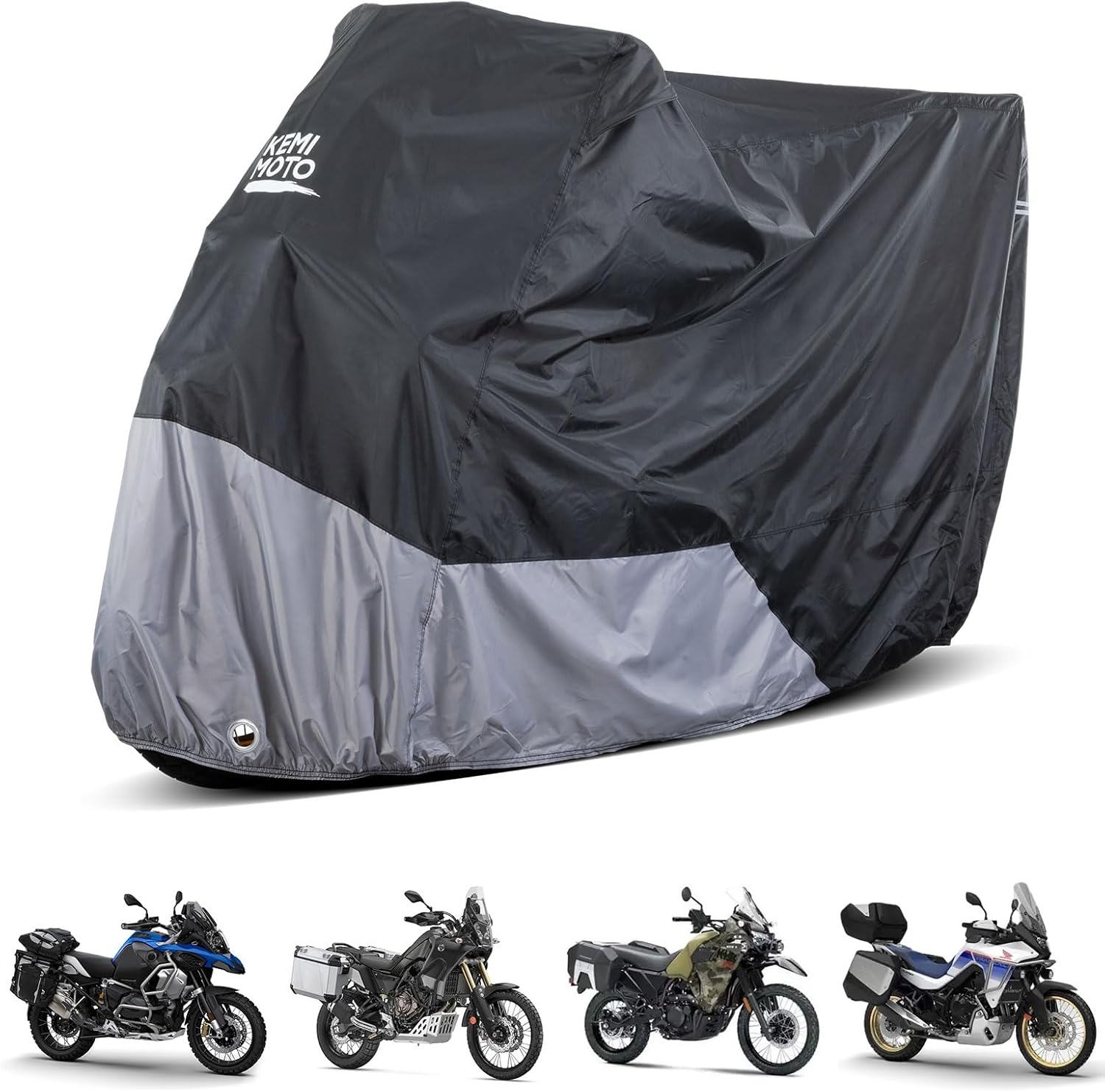 KEMIMOTO 420D Heavy Duty Waterproof Motorcycle Cover Side Top Box Fit Adventure Fit for R1250 GS Tenere 700 KLR 650 Africa Twin 1290 Super Adventure Transalp Outdoor All Weather Windproof Buckle