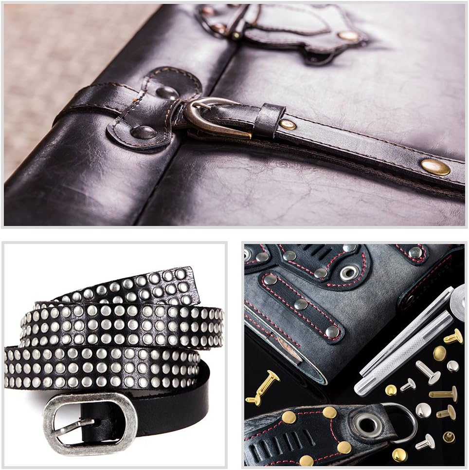 Caydo 360 Sets 3 Sizes Leather Rivets Double Cap Rivet Tubular Metal Studs with 4 Fixing Set Tools for DIY Leather Craft, 4 Colors (Gold, Silver and Bronze, Gunmetal)
